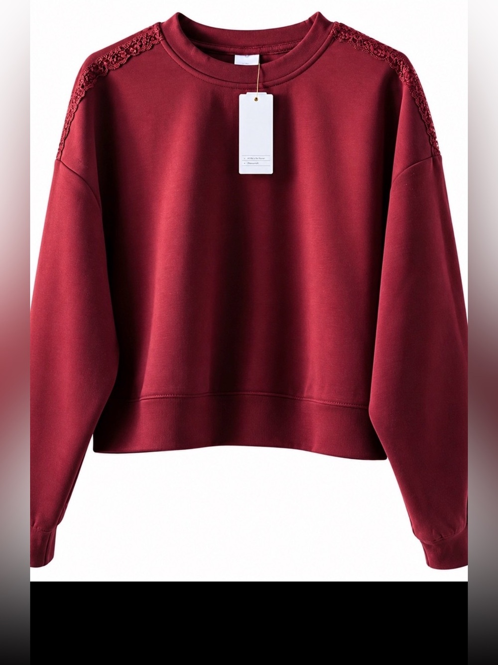 Women’s Crewneck Sweatshirt with Shoulder Lace - Burgundy